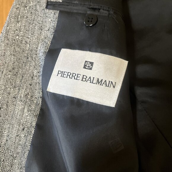 Pierre Balmain Black/White Herringbone 100% Silk Blazer, Men's 42R Elegant - Picture 12 of 14